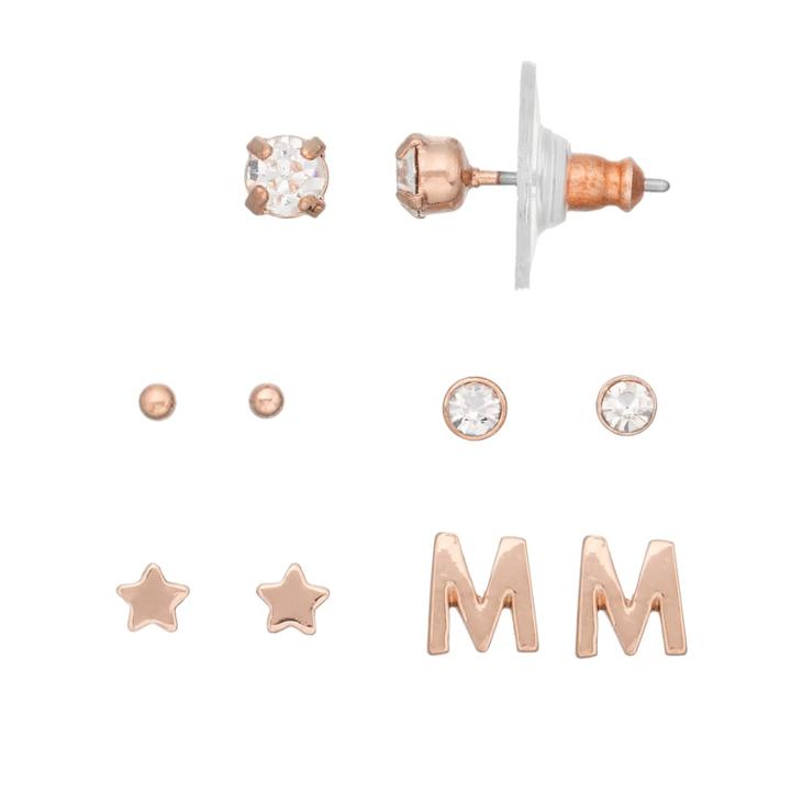 Lc Lauren Conrad Monogram Nickel Free Stud Earring Set, Women's, Light Pink
