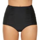 Women's Aqua Couture Ruched High-waisted Bikini Bottoms, Size: Medium, Black