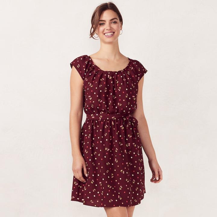 Women's Lc Lauren Conrad Love, Lauren Pleated Shift Dress, Size: Medium, Red