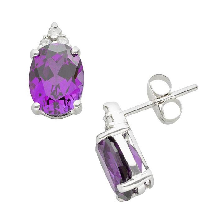 10k White Gold Amethyst And Diamond Accent Stud Earrings, Women's, Purple