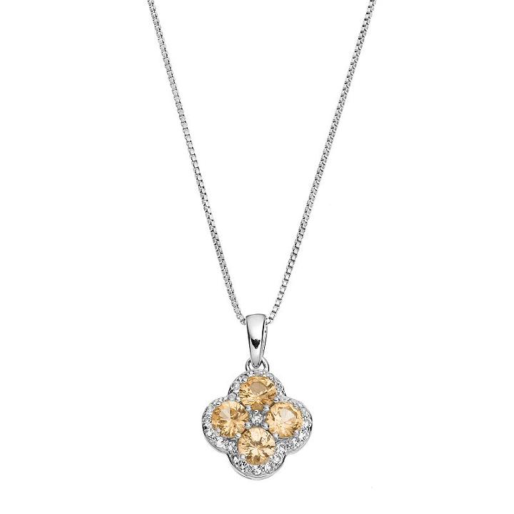 Sterling Silver Citrine & White Topaz Flower Pendant Necklace, Women's, Size: 18, Orange