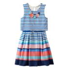 Girls 7-16 Knitworks Mixed Stripe Popover Skater Dress With Necklace, Girl's, Size: 14, Blue