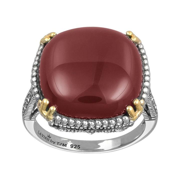 Lavish By Tjm 14k Gold Over Silver And Sterling Silver Agate Ring - Made With Swarovski Marcasite, Women's, Size: 8, Red