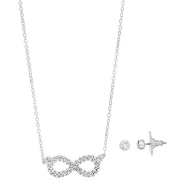 Dana Buchman Crystal Infinity Necklace & Stud Earring Set, Women's, Silver