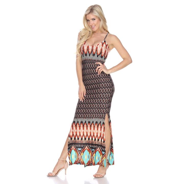 Women's White Mark Printed Side Slit Maxi Dress, Size: Small, Brown