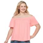 Juniors' Plus Size So&reg; Smocked Off The Shoulder Top, Girl's, Size: 1xl, Brt Pink