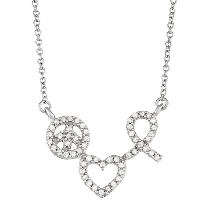 Sterling Silver 1/4 Carat T.w. Diamond Love Peace & Hope Pendant Necklace, Women's, White
