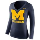 Women's Nike Michigan Wolverines Logo V-neck Tee, Size: Large, Blue (navy)
