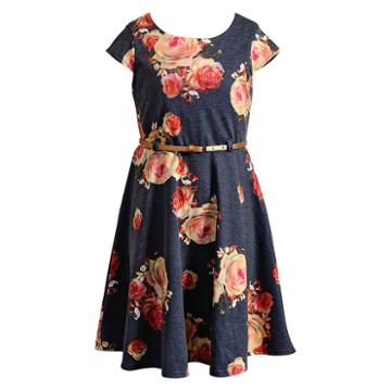 Girls 7-16 & Plus Size Emily West Belted Floral Dress, Size: 14 1/2, Blue Other