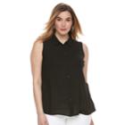Plus Size Apt. 9&reg; Button-front Tank, Women's, Size: 4xl, Black
