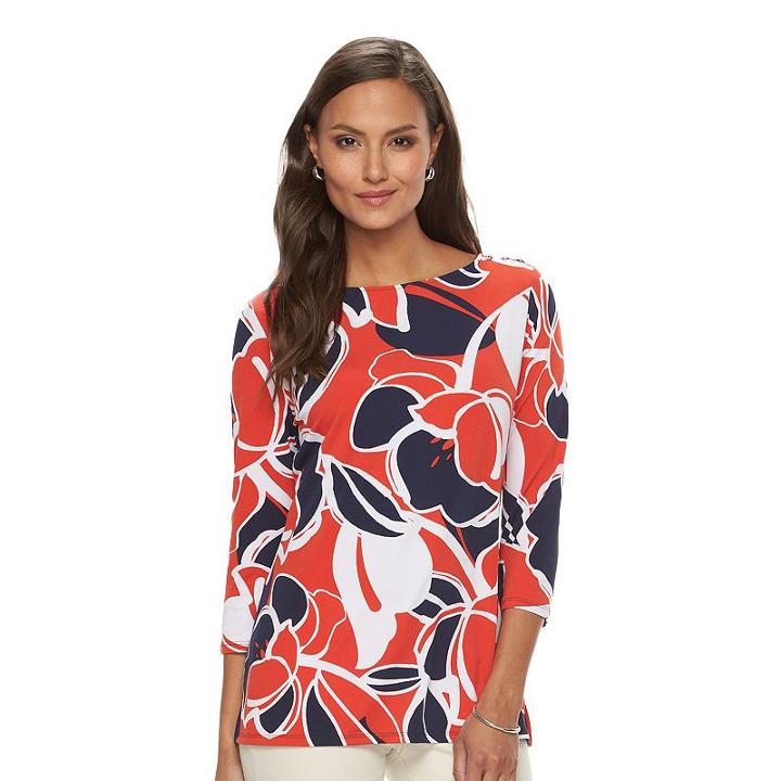 Women's Croft & Barrow&reg; Print Button-detail Top, Size: Xl, Brt Red