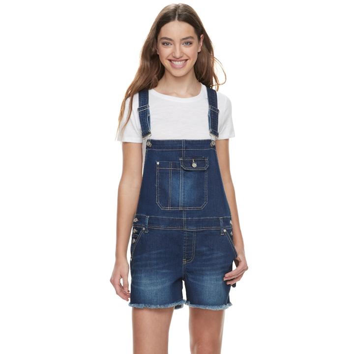 Juniors' Indigo Rein Mid-rise Denim Shortalls, Teens, Size: 9, Dark Blue