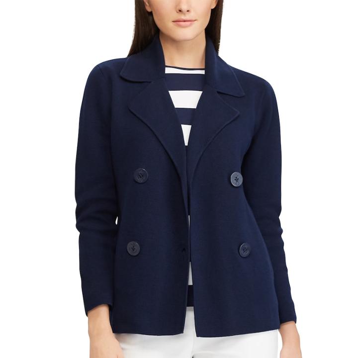 Petite Chaps Combed Cotton Sweater Blazer, Women's, Size: Xl Petite, Blue