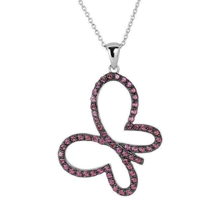 Oro Leoni Sterling Silver Rhodolite Garnet Butterfly Pendant - Made With Genuine Swarovski Gemstones, Women's, Size: 18, White