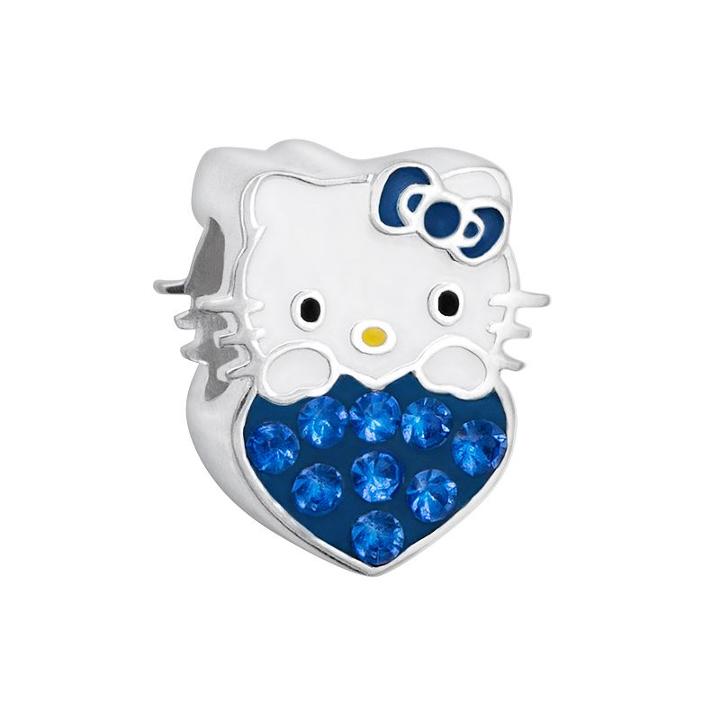 Hello Kitty&reg; Sterling Silver Crystal Birthstone Heart Bead, Women's, Blue