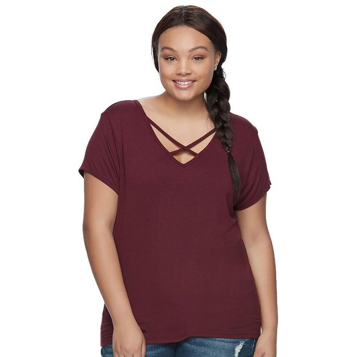 Juniors' Plus Size So&reg; Crisscross Front Tee, Teens, Size: 3xl, Red