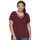 Juniors' Plus Size So&reg; Crisscross Front Tee, Teens, Size: 3xl, Red