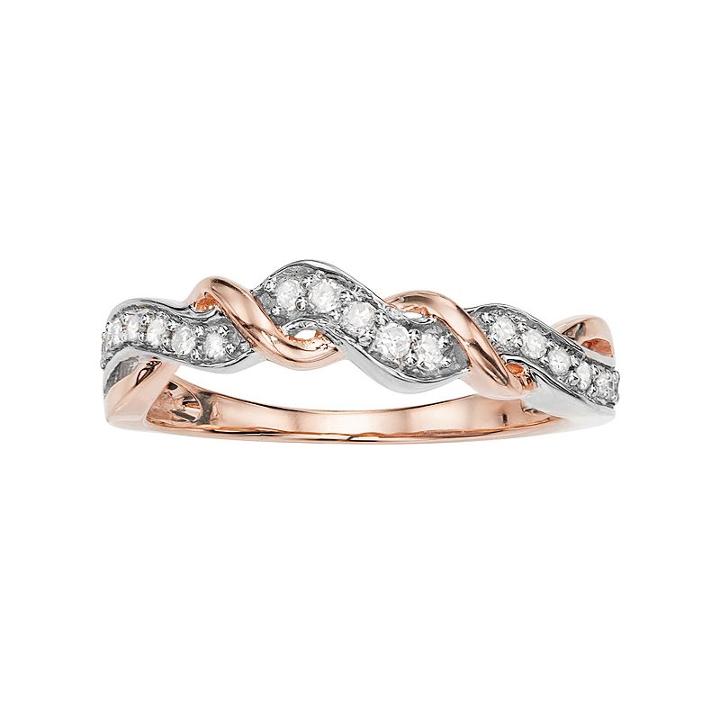 Two Tone 10k Rose Gold 1/5 Carat T.w. Diamond Ring, Women's, Size: 6, White