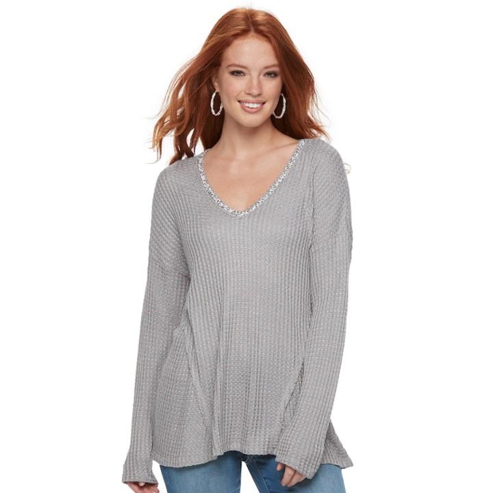 Women's Juicy Couture Embellished V-neck Sweater, Size: Xs, Grey