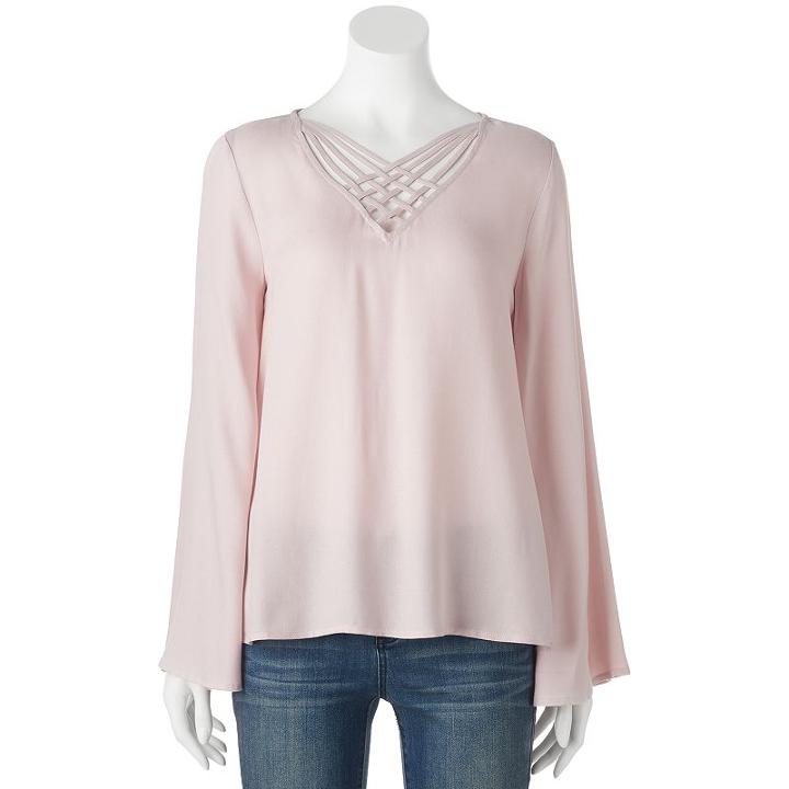 Juniors' Pink Republic Strappy Bell Sleeve Top, Teens, Size: Large, Blue Other