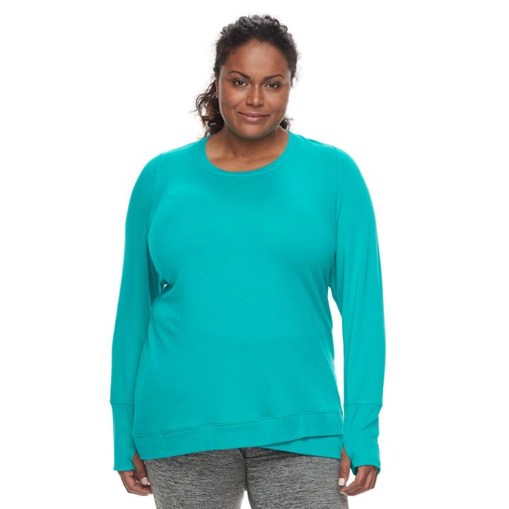 Plus Size Tek Gear Crossover Hem Tunic Top, Women's, Size: 1xl, Med Green