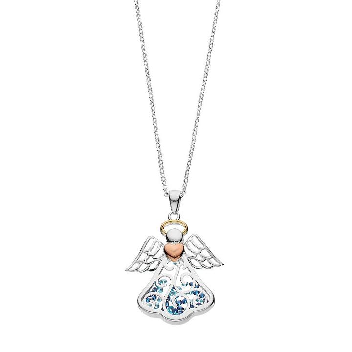 Hallmark Tri Tone Sterling Silver Cubic Zirconia Angel Floating Charm Pendant, Women's, Size: 18, Blue
