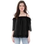 Juniors' Iz Byer California Lace Hem Off Shoulder Top, Girl's, Size: Xl, Black