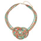 Teal & Coral Bead Woven Knot Necklace, Women's, Multicolor