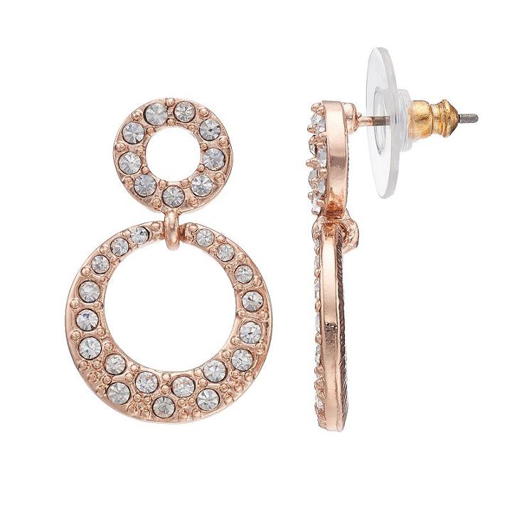 Napier Simulated Crystal Open Double Drop Earrings, Women's, Pink