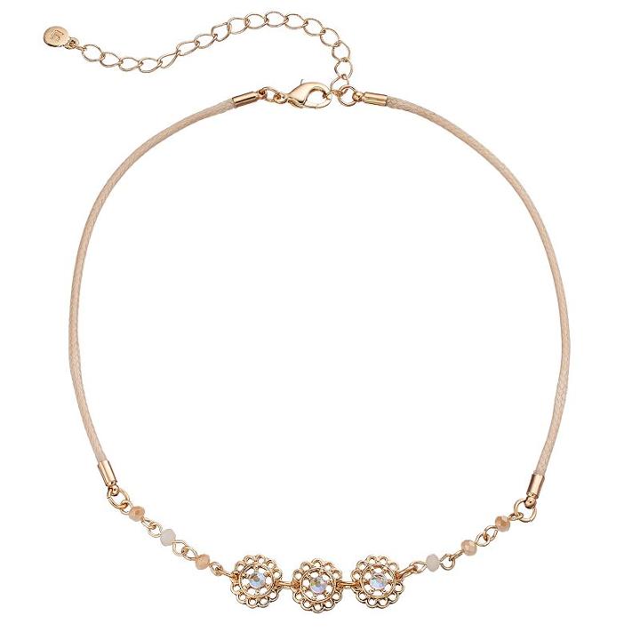 Lc Lauren Conrad Beaded Openwork Flower Cord Choker Necklace, Women's, Gold