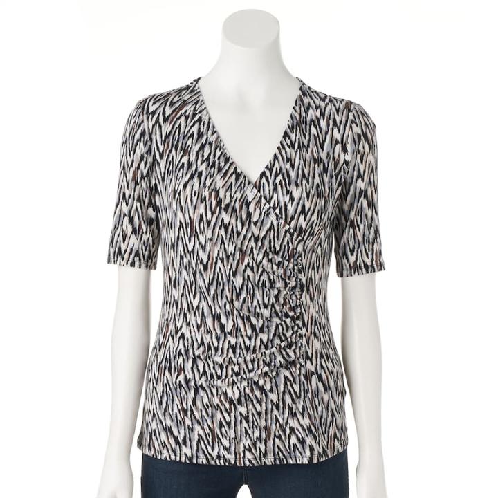 Petite Dana Buchman Faux-wrap Top, Women's, Size: S Petite, Lt Beige