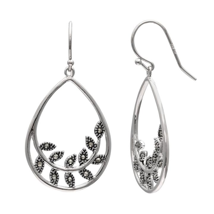Brilliance Silver Plated Marcasite Vine Teardrop Earrings, Women's, Black