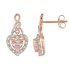 10k Rose Gold 1/8-ct. T.w. Diamond And Morganite Heart Drop Earrings, Women's, Pink