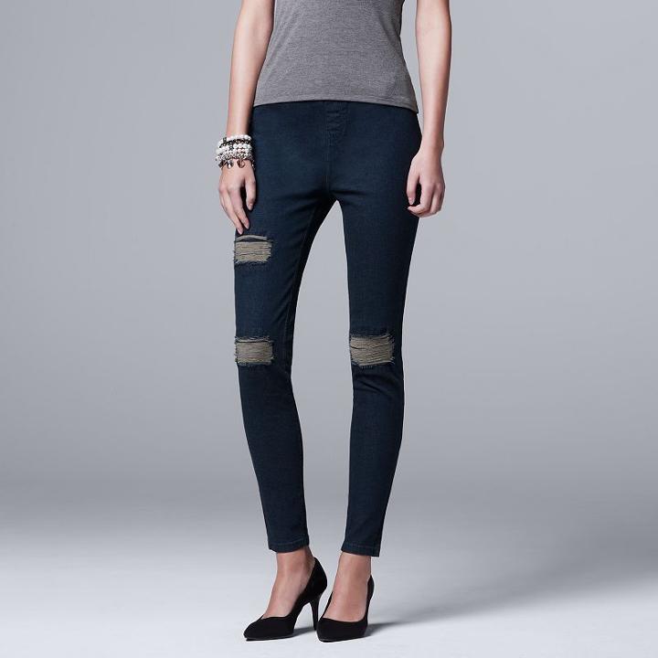 Women's Simply Vera Vera Wang Ripped Denim Leggings, Size: Medium, Dark Blue
