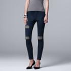Women's Simply Vera Vera Wang Ripped Denim Leggings, Size: Medium, Dark Blue