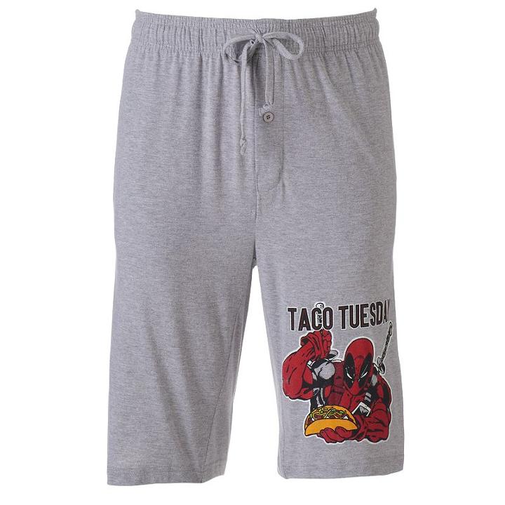 Men's Marvel Deadpool Taco Tuesday Lounge Shorts, Size: Large, Grey Other