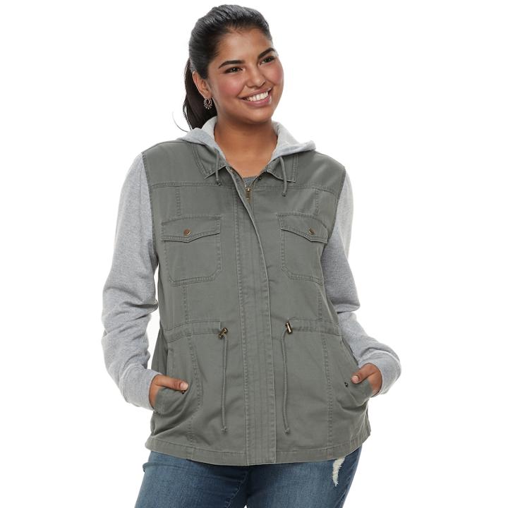 Plus Size Juniors' Plus Mudd&reg; Knit Sleeve Utility Jacket, Teens, Size: 1xl, Green