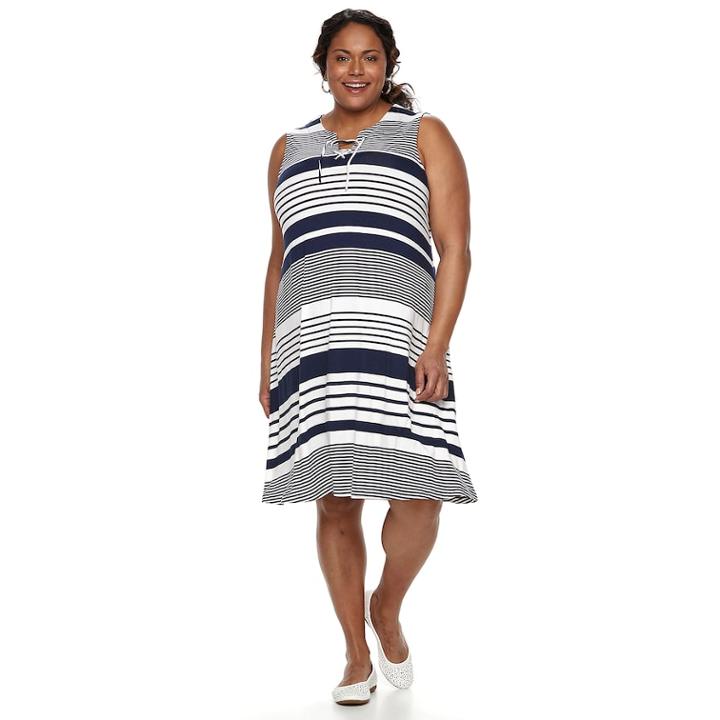 Plus Size Croft & Barrow&reg; Striped Lace-up Dress, Women's, Size: 3xl, Blue