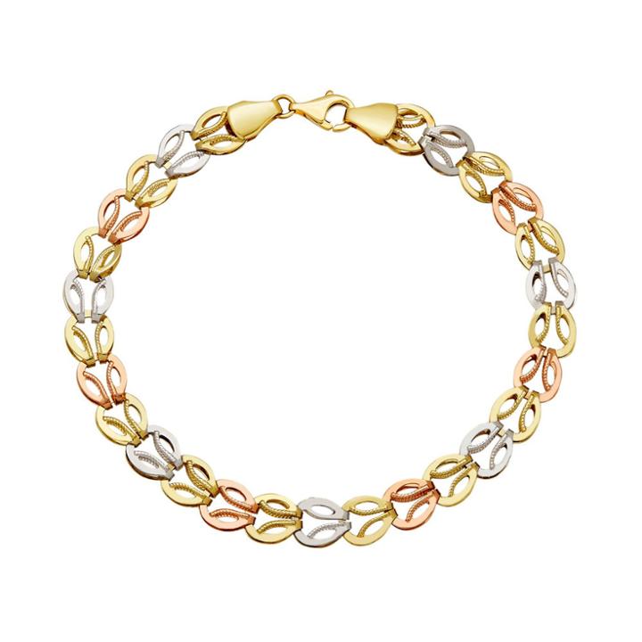 Everlasting Gold Tri Tone 10k Gold Interlock Link Bracelet, Women's