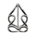 Cubic Zirconia Black Rhodium-plated Sterling Silver Wavy Leaf Ring, Women's, Size: 8, White