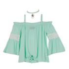 Girls 7-16 Iz Amy Byer Strappy Cold Shoulder Crochet Top With Choker Necklace, Size: Large, Lt Green