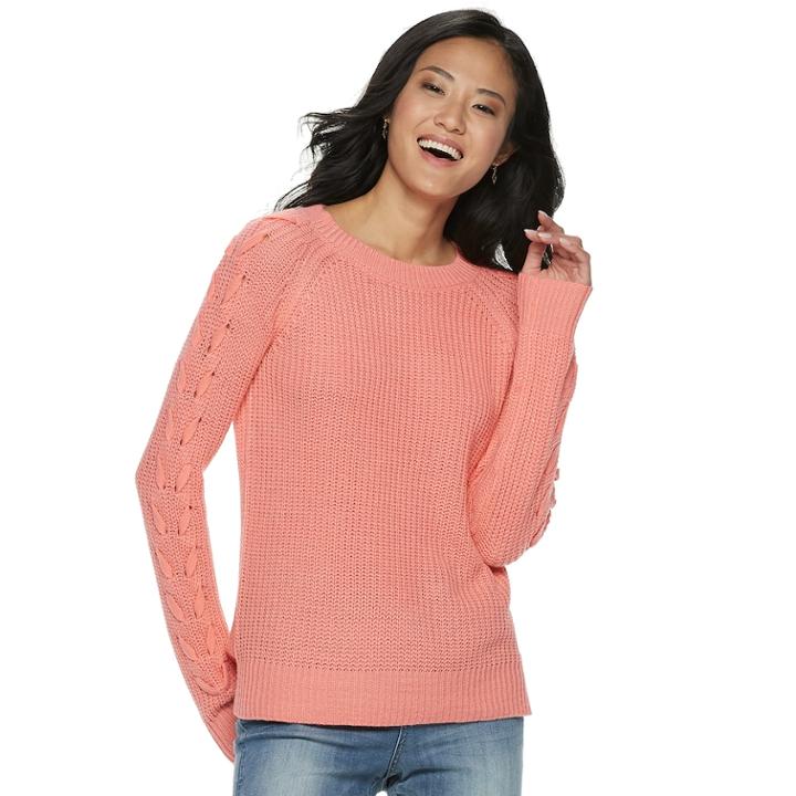 Juniors' So&reg; Lace-up Sleeve Sweater, Teens, Size: Xxs, Light Pink