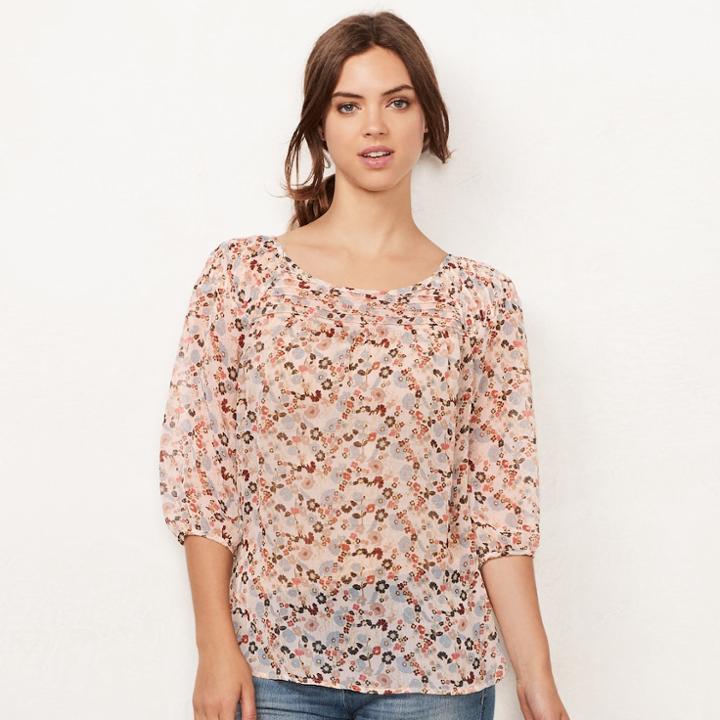 Women's Lc Lauren Conrad Printed Chiffon Peasant Top, Size: Xxl, White