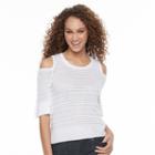 Women's Apt. 9&reg; Metallic Cold-shoulder Crewneck Sweater, Size: Xxl, White Oth