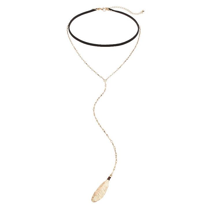 Apt. 9&reg; Layered Faux Suede Choker & Leaf Y Necklace, Women's, Gold