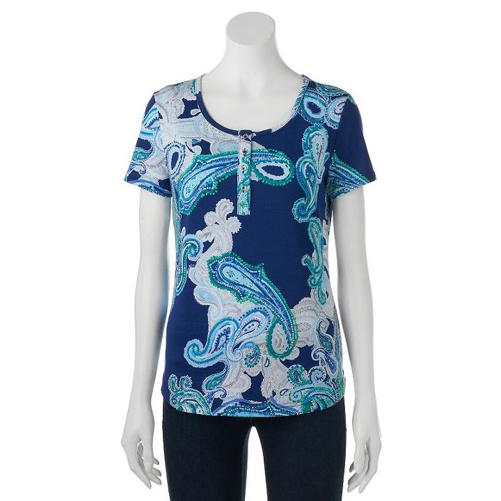 Croft & Barrow, Women's &reg; Henley Tee, Size: Xl, Blue (navy)