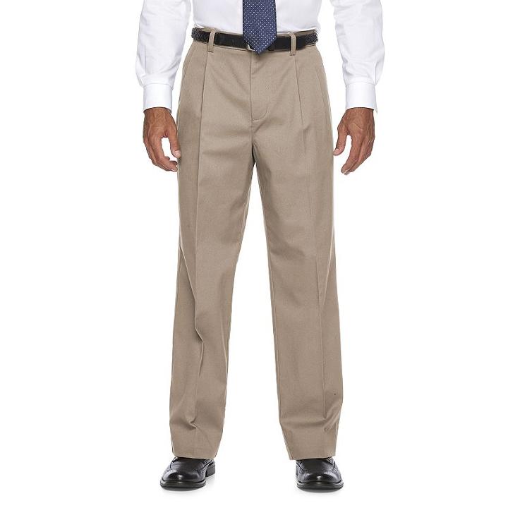 Men's Croft & Barrow&reg; Relaxed-fit Easy-care Stretch Pleated Casual Pants, Size: 38x32, Dark Beige