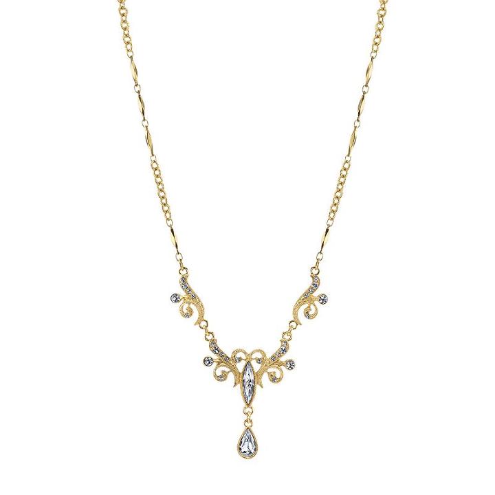 1928 Filigree Crystal Teardrop Necklace, Women's, Size: 15, White