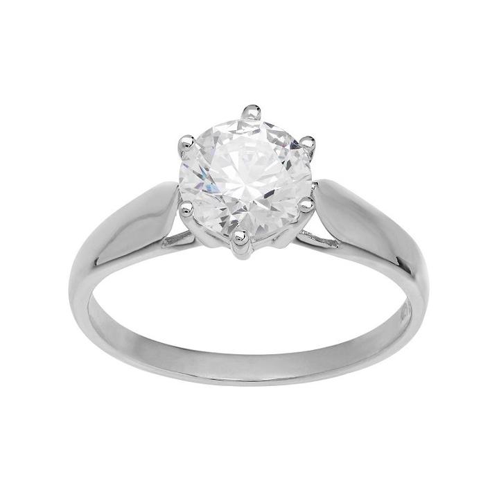 Emotions 10k White Gold Cubic Zirconia Solitaire Ring, Women's, Size: 7