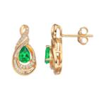 10k Gold 1/4 Carat T.w. Diamond & Emerald Twist Teardrop Earrings, Women's, Green